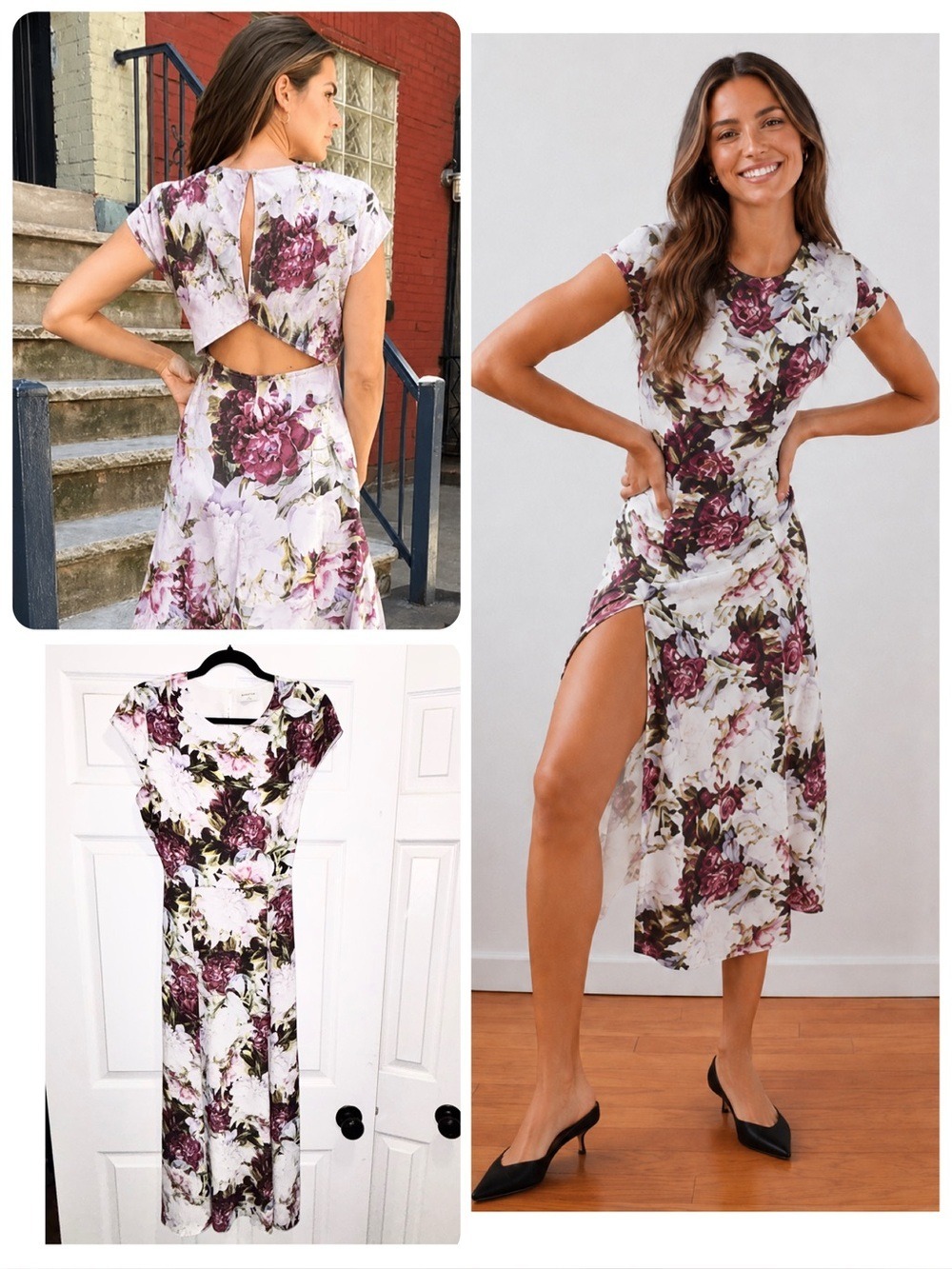 Aritzia Babaton Hamptons Midi Dress Side Slit Floral Print Size 4